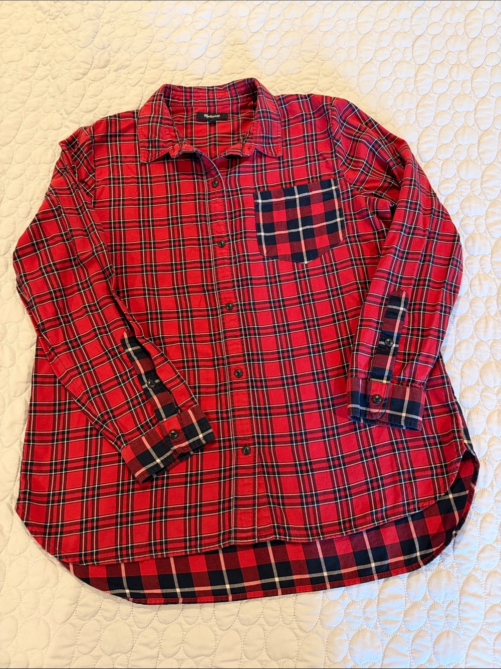 Madewell Red and Navy Plaid Button-Down Shirt